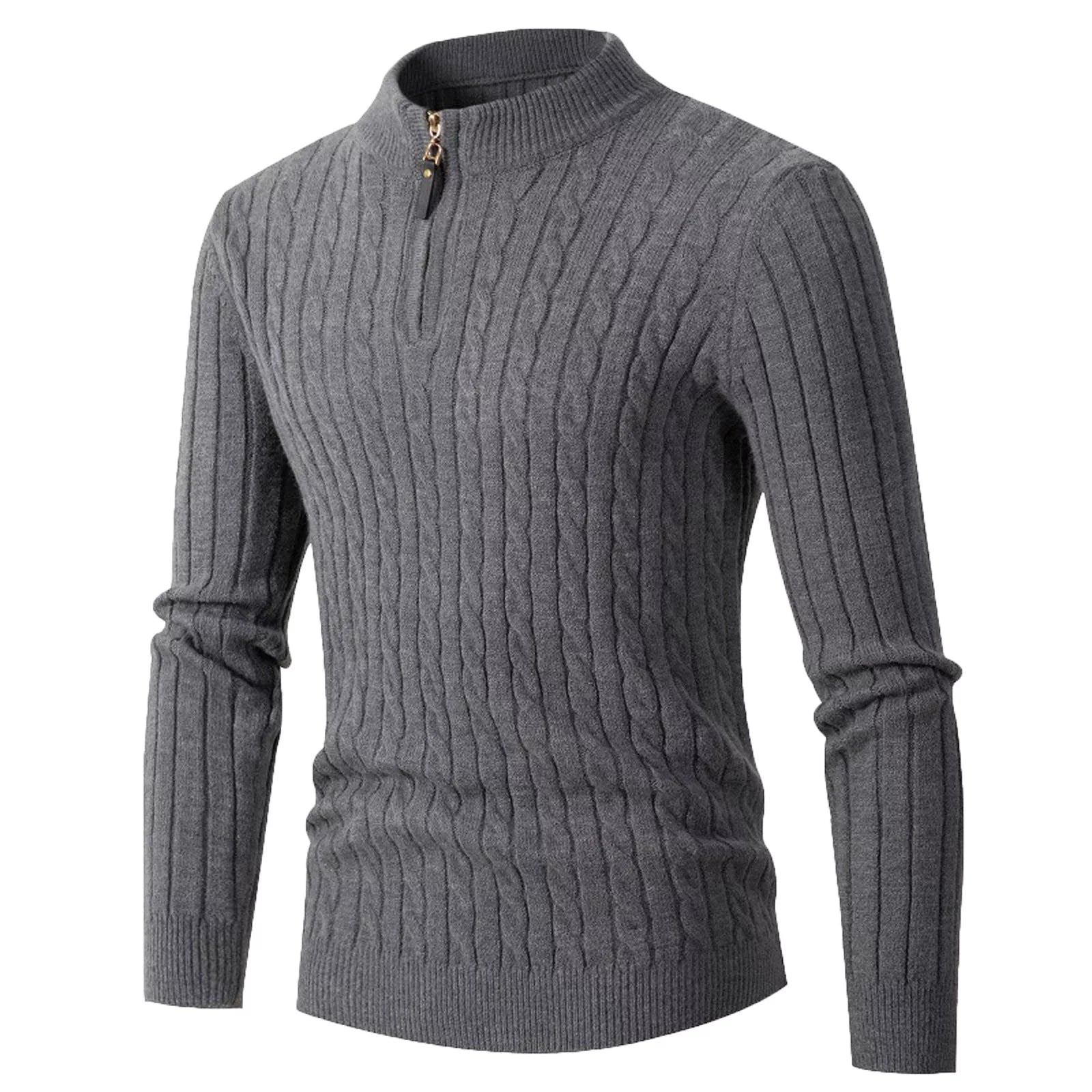 Jsaierl Sweaters for Men Cable Knit Crew Neck Top Long Sleeve Dressy Casual Fall and Winter Quarter Zip Pullover Sweater