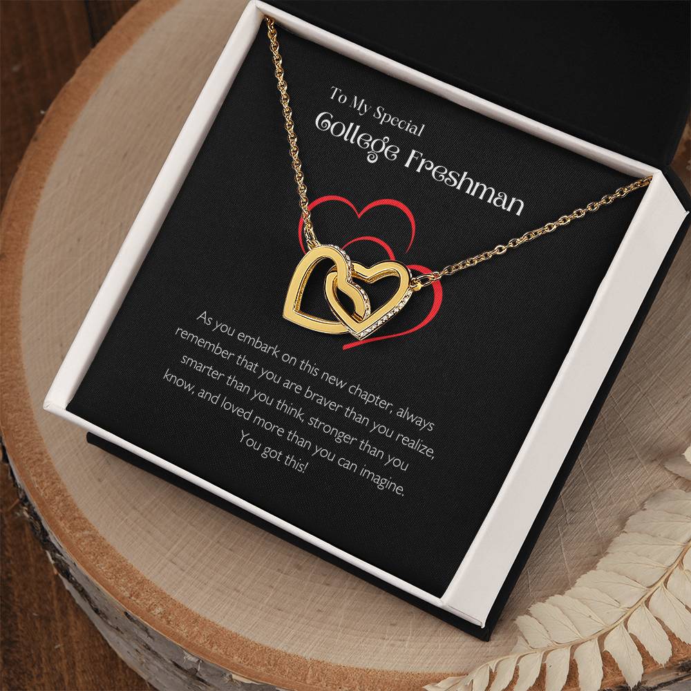 College Freshman | Black Background | Interlocking Hearts | College Student Gift