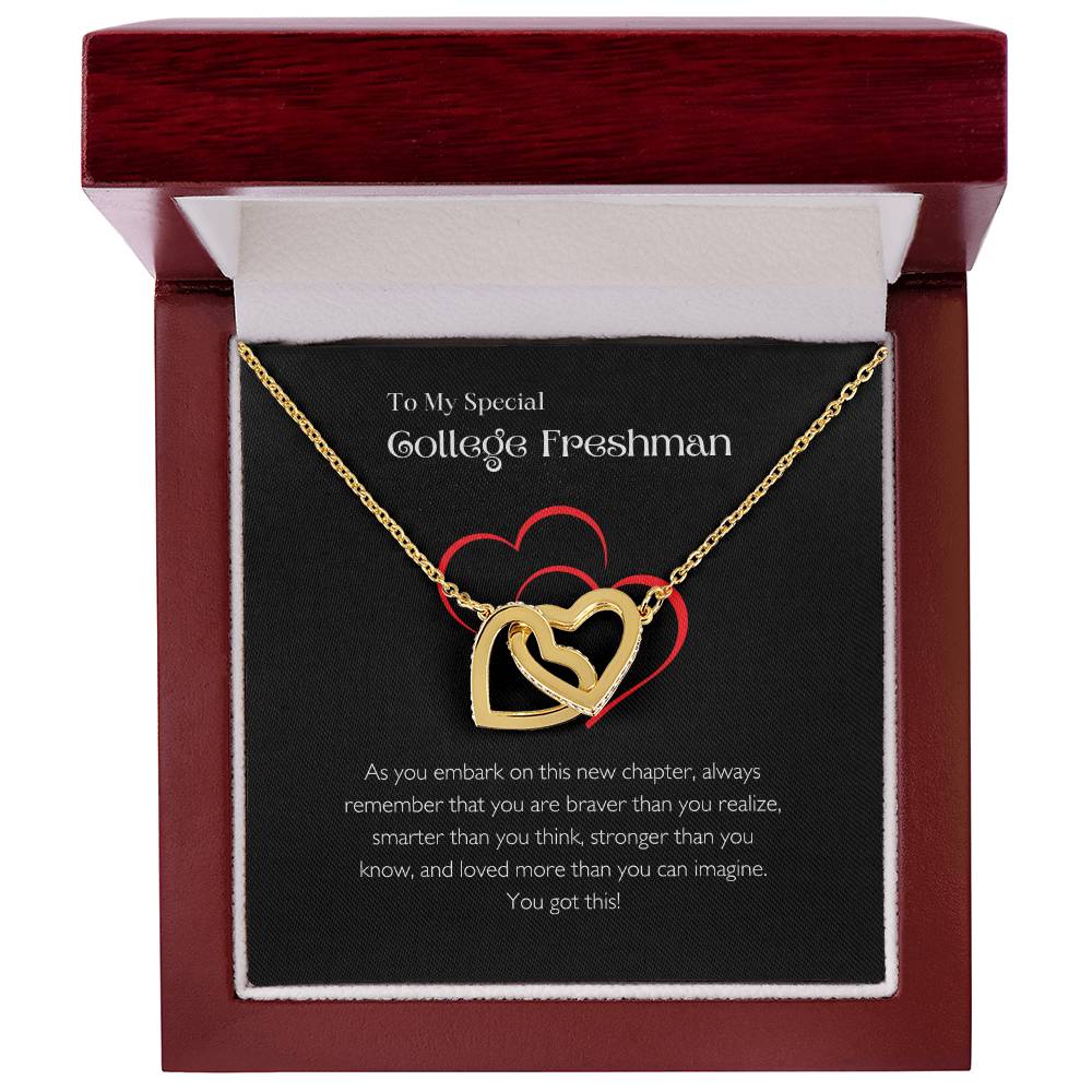 College Freshman | Black Background | Interlocking Hearts | College Student Gift