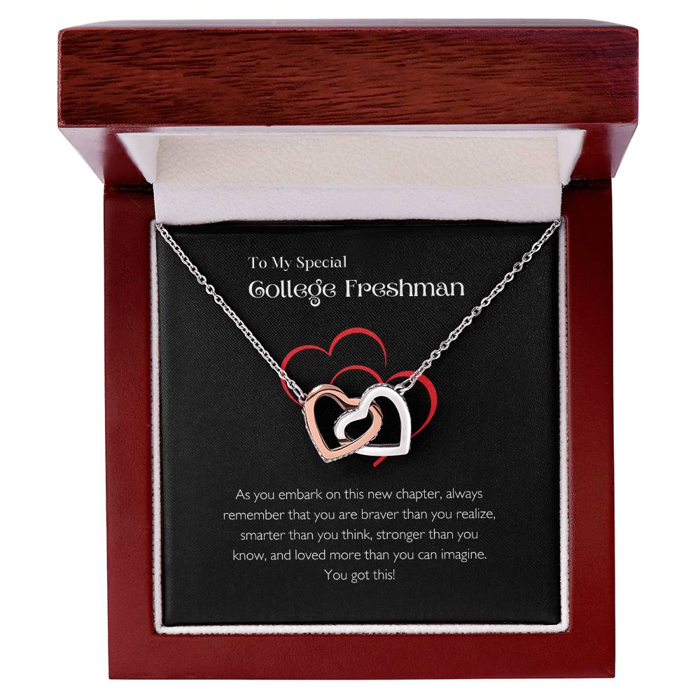 College Freshman | Black Background | Interlocking Hearts | College Student Gift