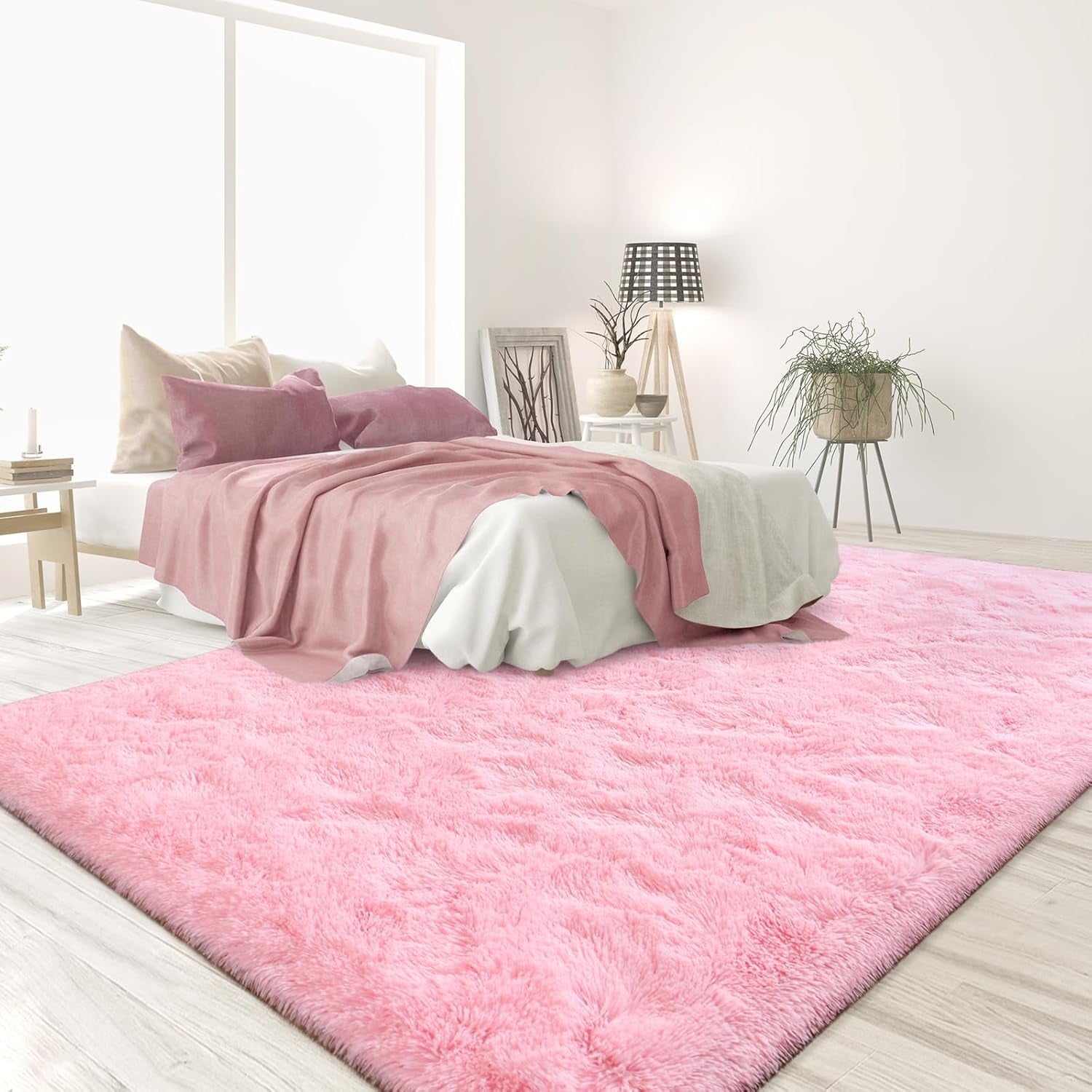 Area Rugs for Living Room, Super Soft Fluffy Fuzzy Furry Shag Rug for Bedroom, Pink, 3X5, Plush Carpet Home Decor for Girls Kids Dorm Room, Accent Indoor Non-Slip Cute Baby Nursery Rug