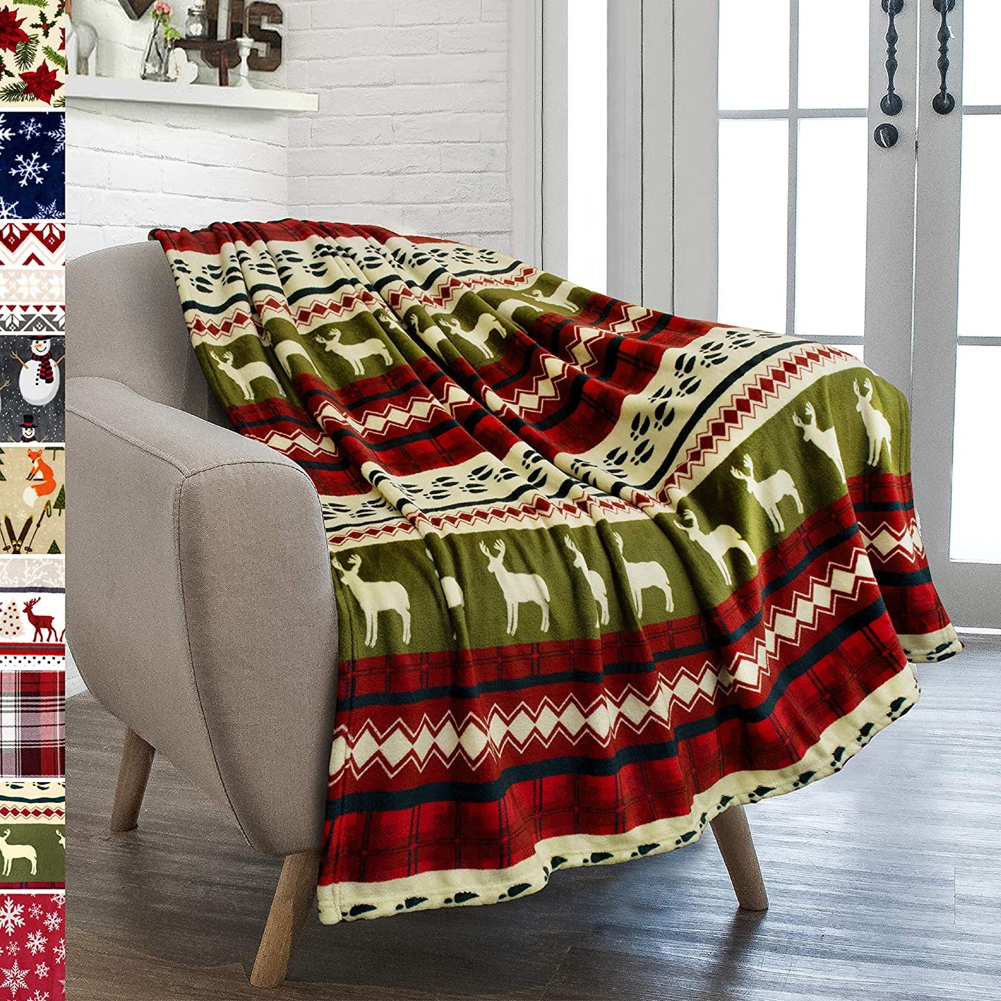 PAVILIA Christmas Throw Blanket | Red Christmas Holiday Fleece Blanket | Soft, Plush, Warm Winter Cabin Throw, 50X60 (Red Christmas)