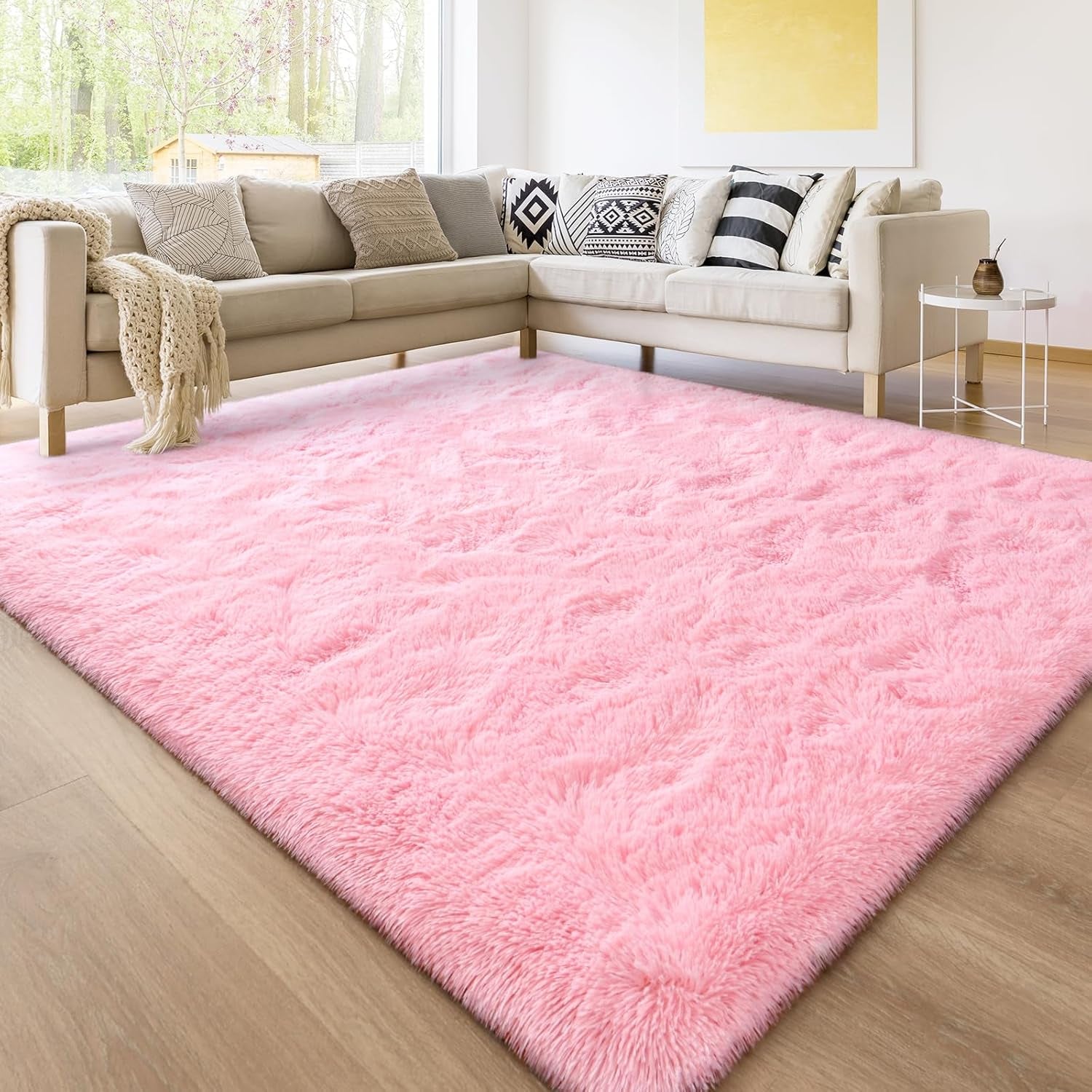 Area Rugs for Living Room, Super Soft Fluffy Fuzzy Furry Shag Rug for Bedroom, Pink, 3X5, Plush Carpet Home Decor for Girls Kids Dorm Room, Accent Indoor Non-Slip Cute Baby Nursery Rug