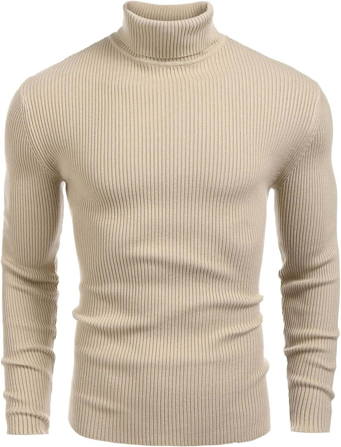 COOFANDY Mens Ribbed Slim Fit Knitted Pullover Casual Turtleneck Sweater