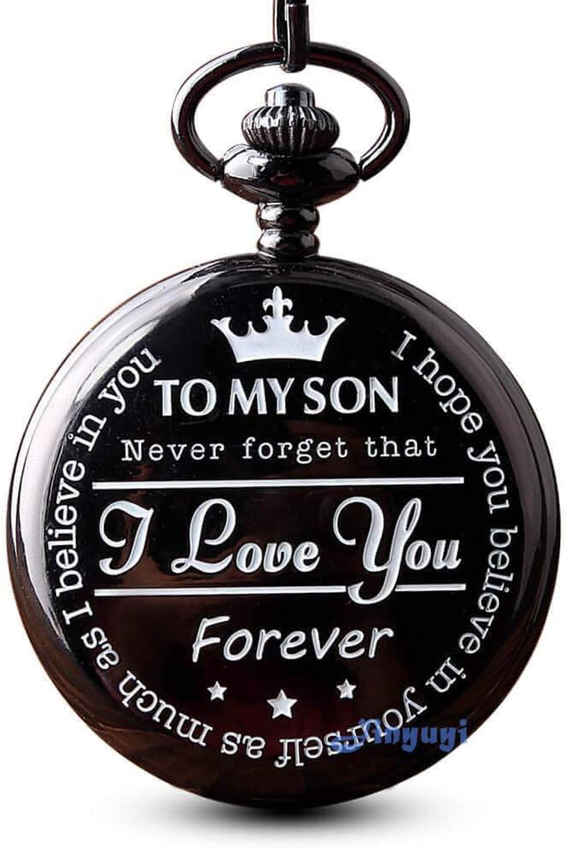 GORBEN Engraved Pocket Watch to Son I Love You Gifts from a Mom Dad Birthday Christmas Gift Fob Watches Chains