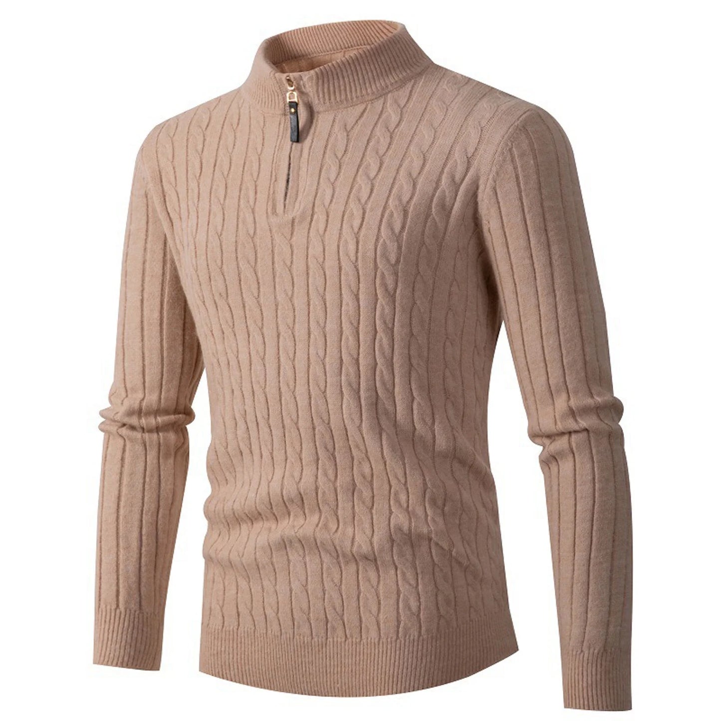 Jsaierl Sweaters for Men Cable Knit Crew Neck Top Long Sleeve Dressy Casual Fall and Winter Quarter Zip Pullover Sweater