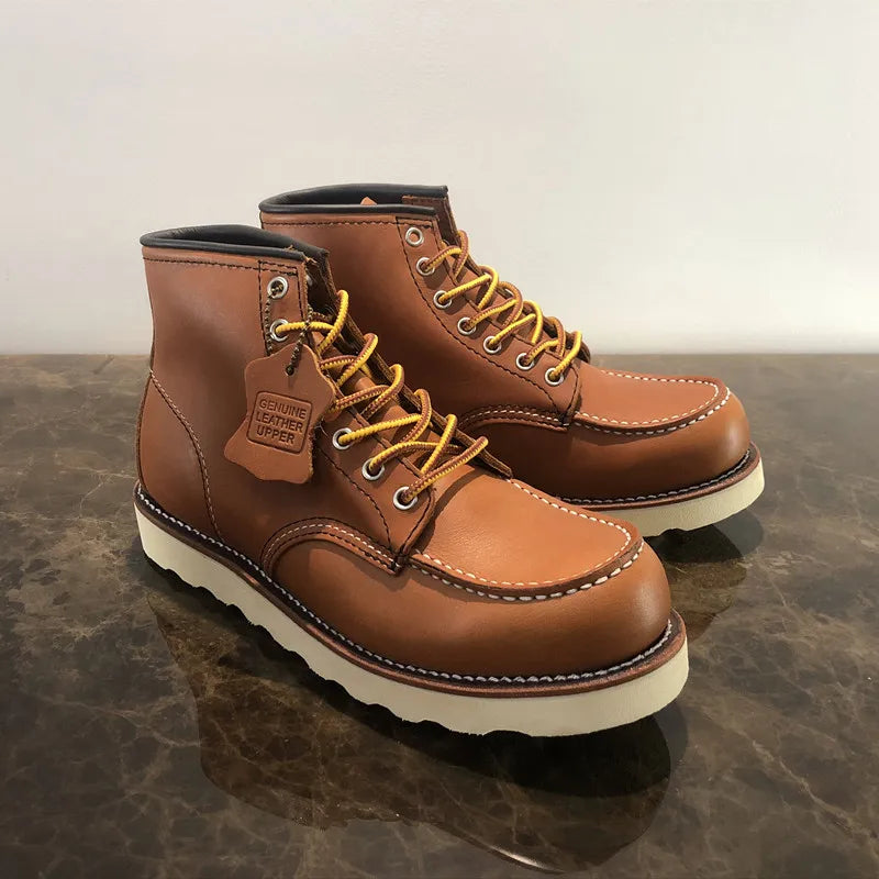 Goodyear Welted New Luxury Cow Leather Wine Red Casual Men Ankle Boots Wings Autumn Winter British Dress Work Motorcycle Boots