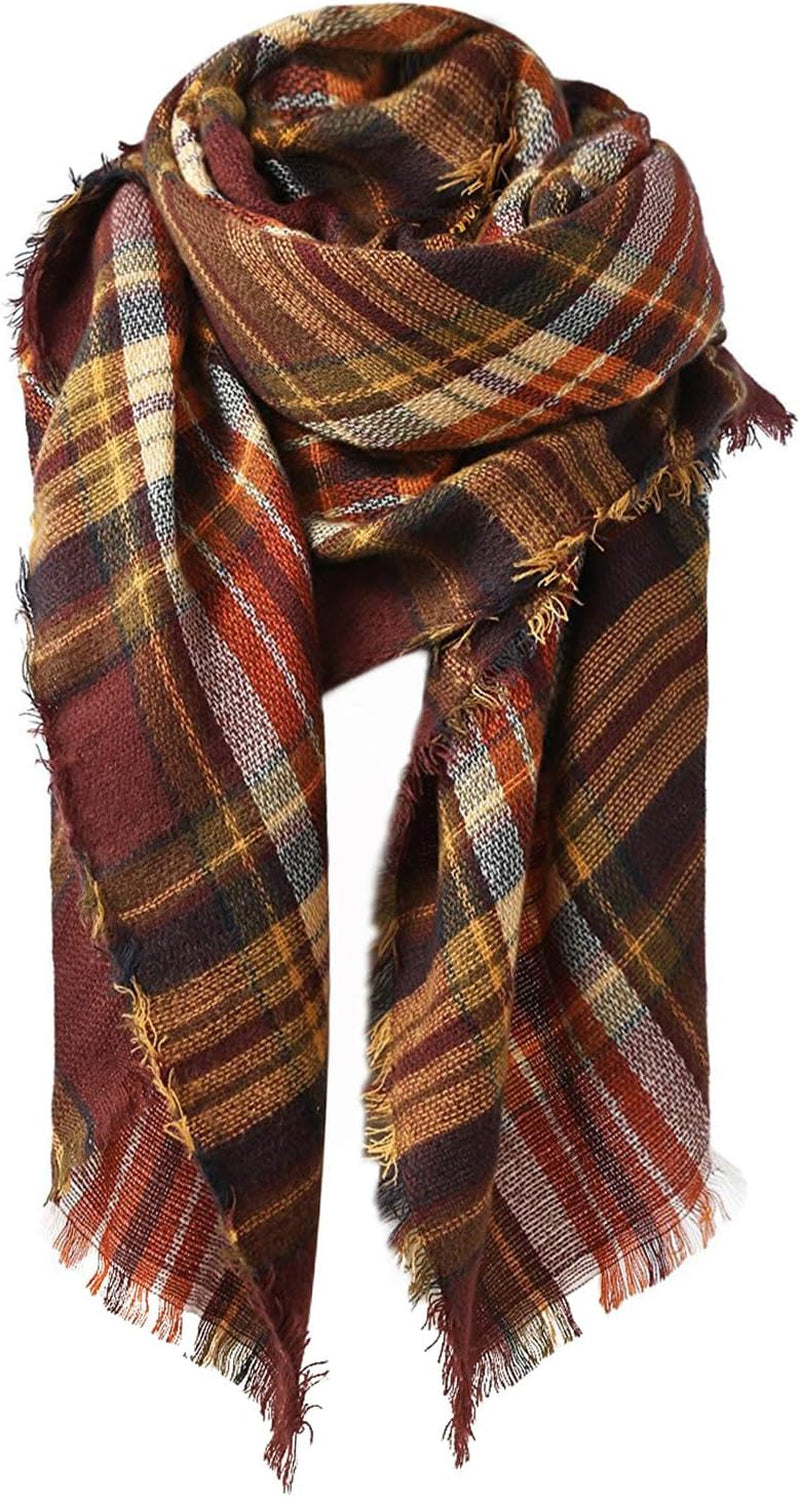 American Trends Women'S Cozy Warm Winter Fall Blanket Scarf Stylish Soft Chunky Checked Giant Scarves Shawls