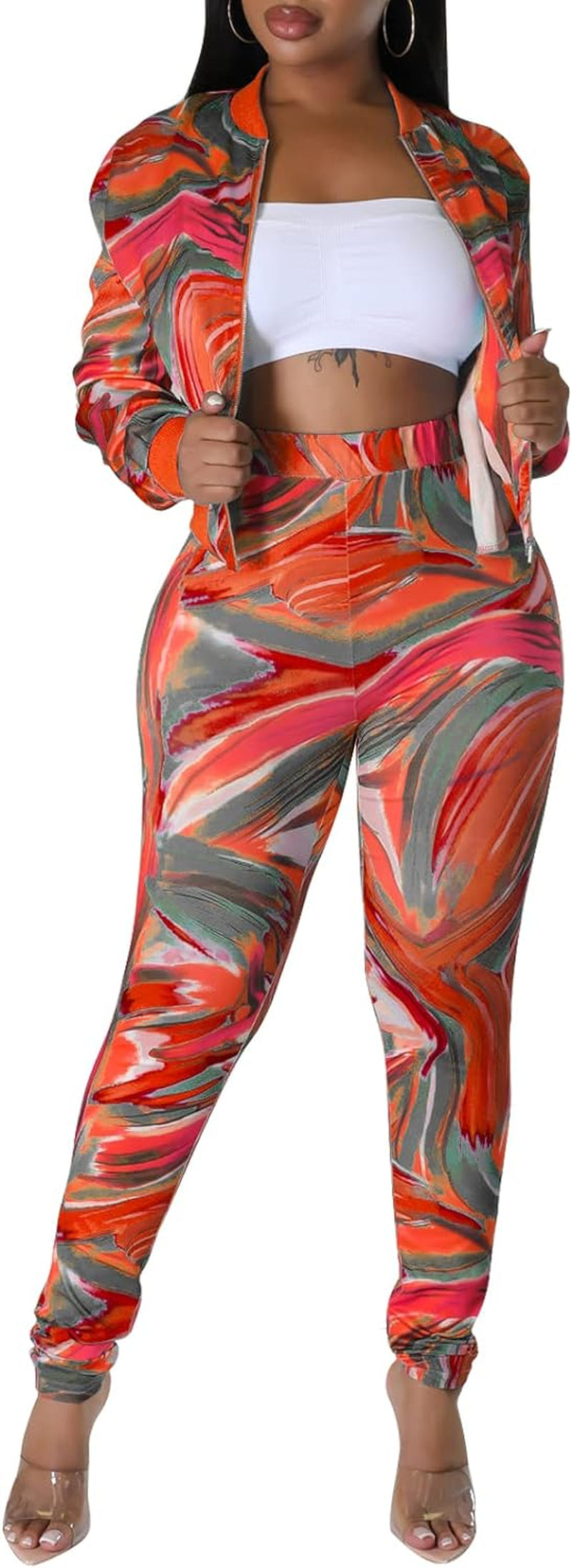 Yousexy 2 Piece Legging Pant Sets for Women Floral Print Long Sleeve Tracksuits Outfits