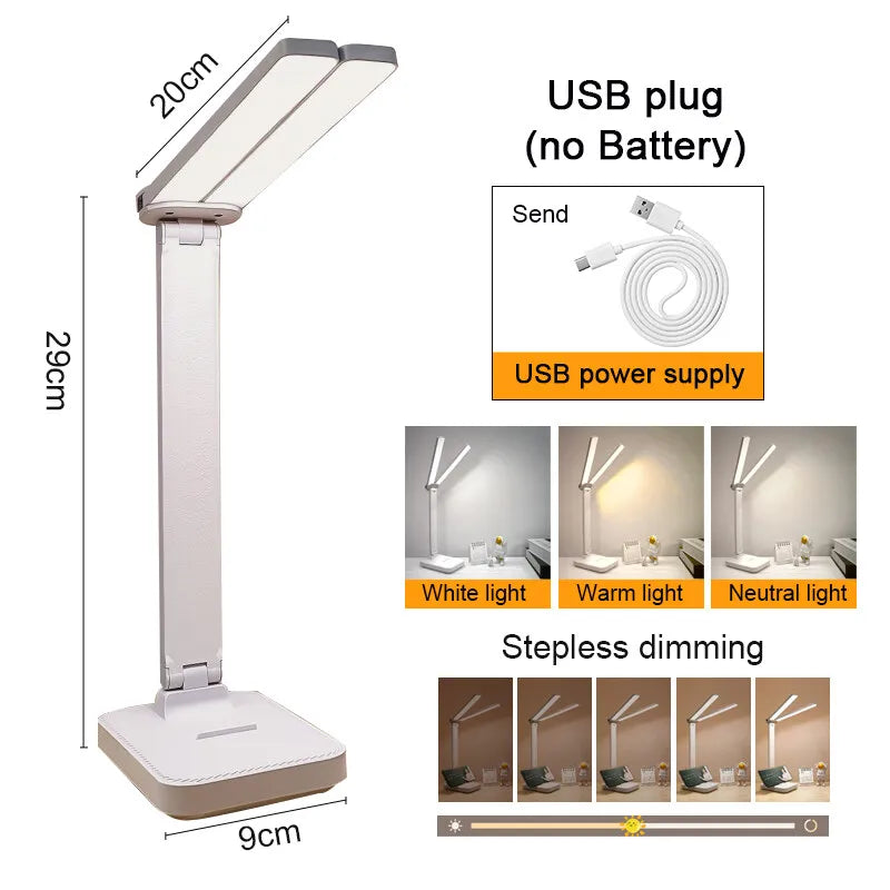 LED Desk Lamp 3 Levels Dimmable Touch Night Light USB Rechargeable Eye Protection Foldable Table Lamp for Bedroom Bedside Desk