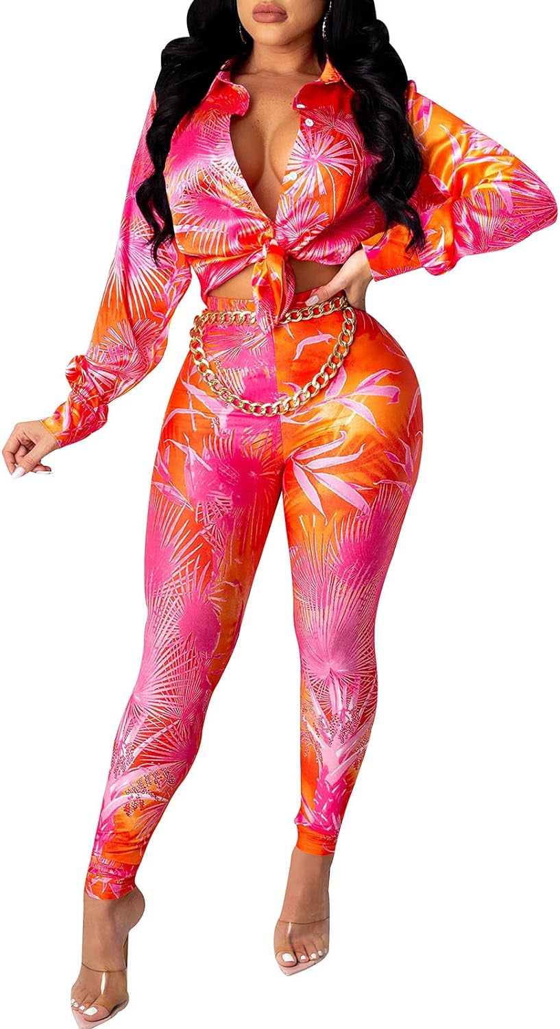 Yousexy 2 Piece Legging Pant Sets for Women Floral Print Long Sleeve Tracksuits Outfits