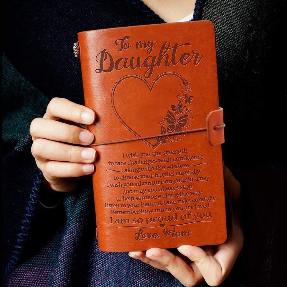 KAAYEE to My Daughter Leather Journal - 140 Page Keepsake Notebook Gift, Refillable Travel Journal Diary Sketch Book Writing Journal Graduation Back to School Gift for Daughter Christmas Gifts