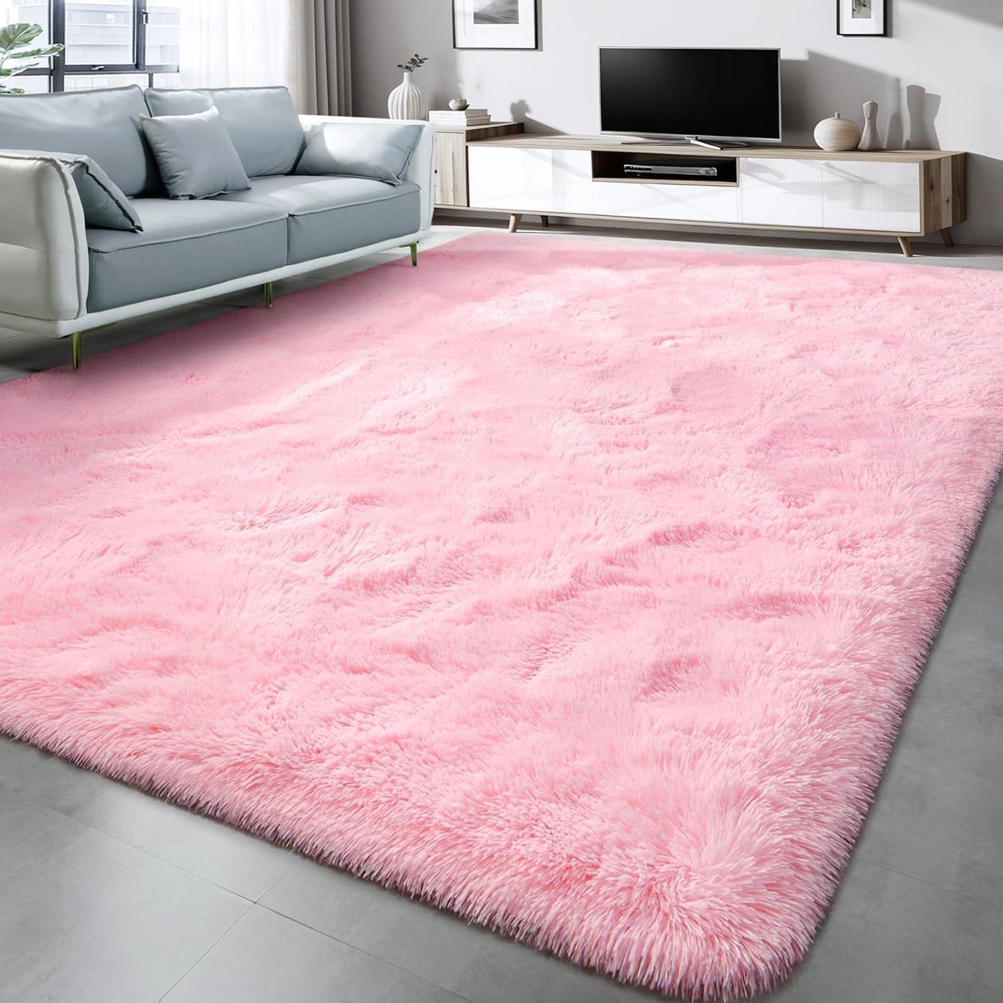 Area Rugs for Living Room, Super Soft Fluffy Fuzzy Furry Shag Rug for Bedroom, Pink, 3X5, Plush Carpet Home Decor for Girls Kids Dorm Room, Accent Indoor Non-Slip Cute Baby Nursery Rug