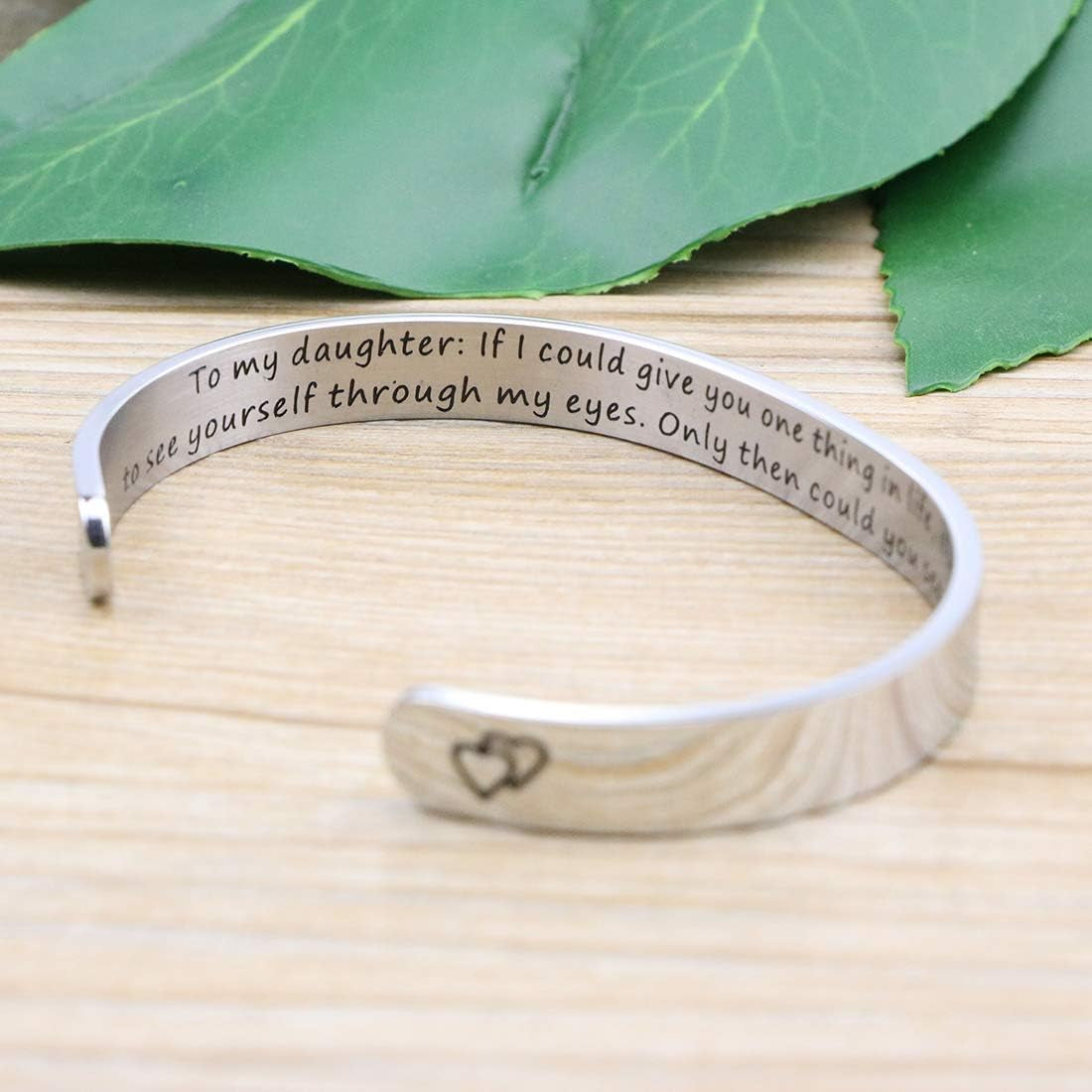 Daughter Mother Bracelets Wide Cuff Bangle Message Engraved Christmas Gifts for Her