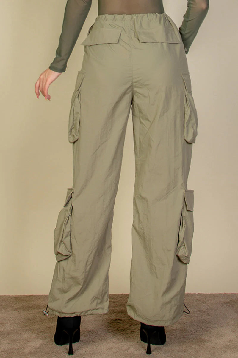 Flap Pockets Drawstring Ruched Parachute Pants (CAPELLA)