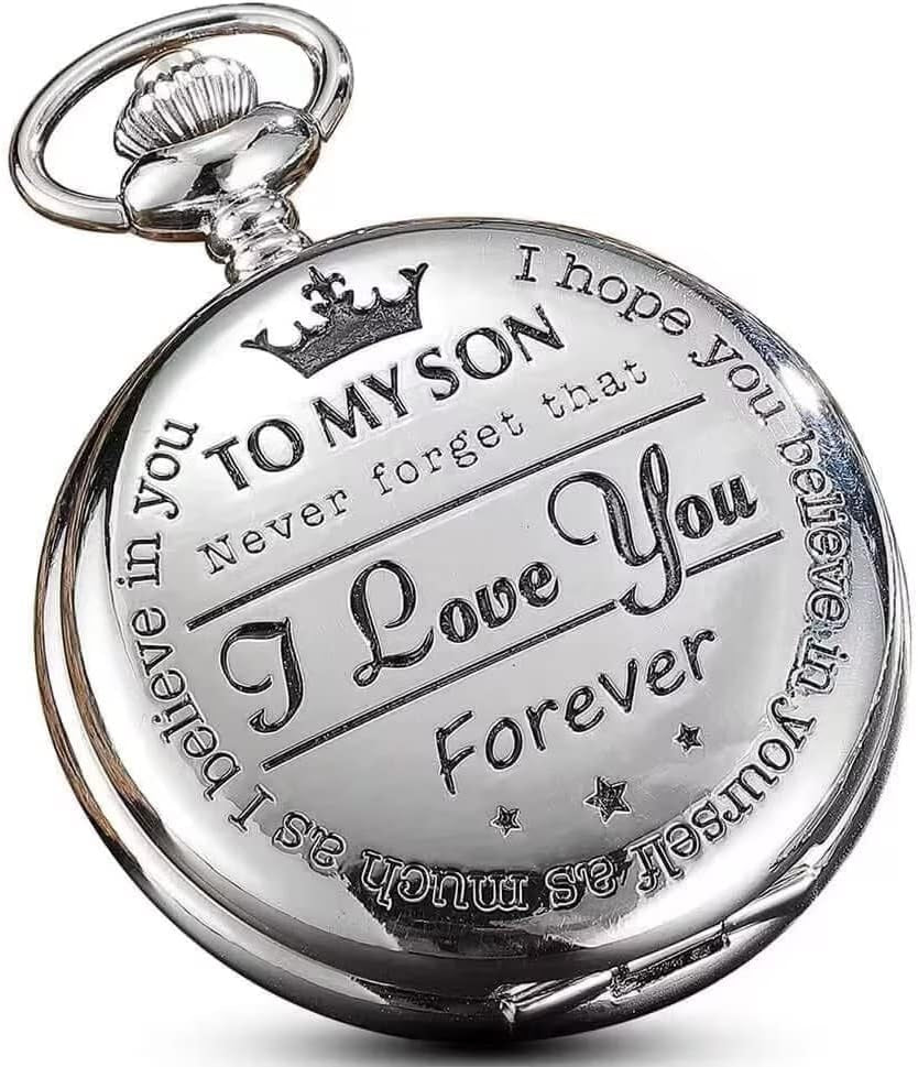 GORBEN Engraved Pocket Watch to Son I Love You Gifts from a Mom Dad Birthday Christmas Gift Fob Watches Chains