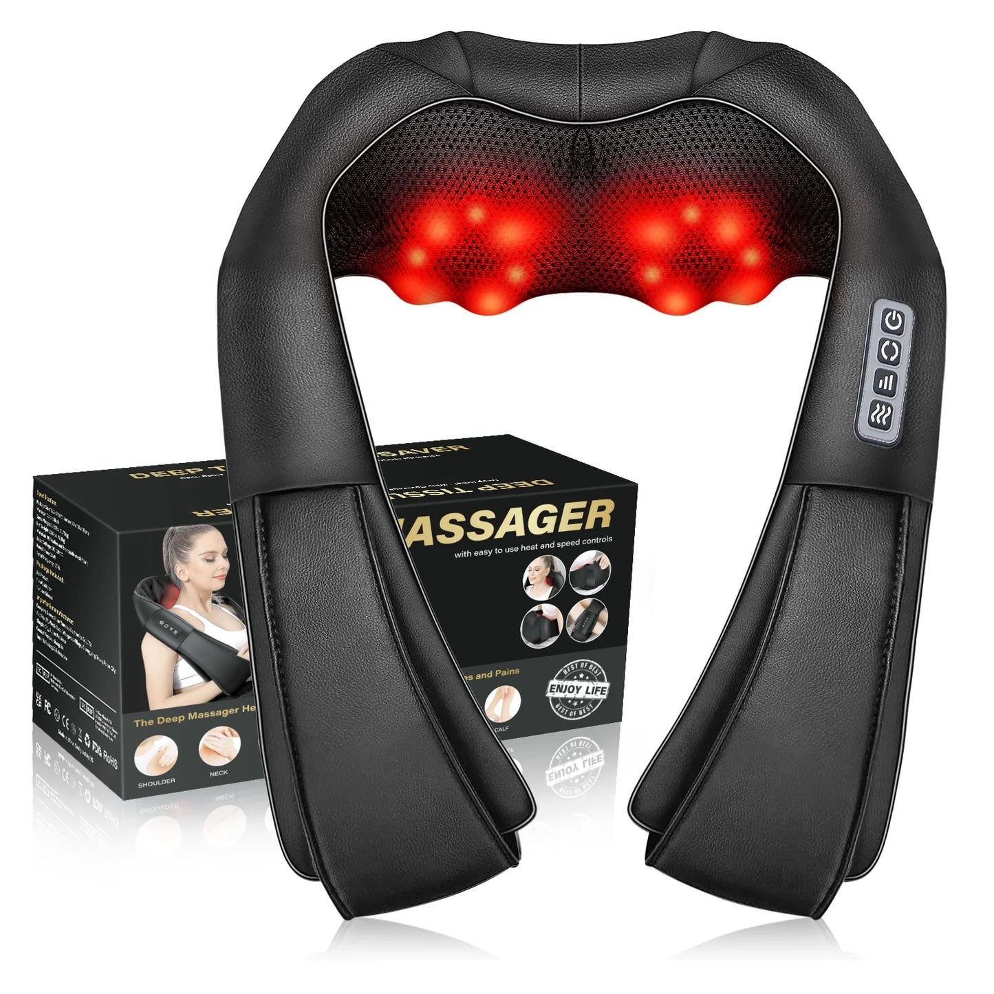 Ikristin Shiatsu Neck Shoulder and Back Massager with Heat, Electric Deep Tissue 4D Kneading Massage