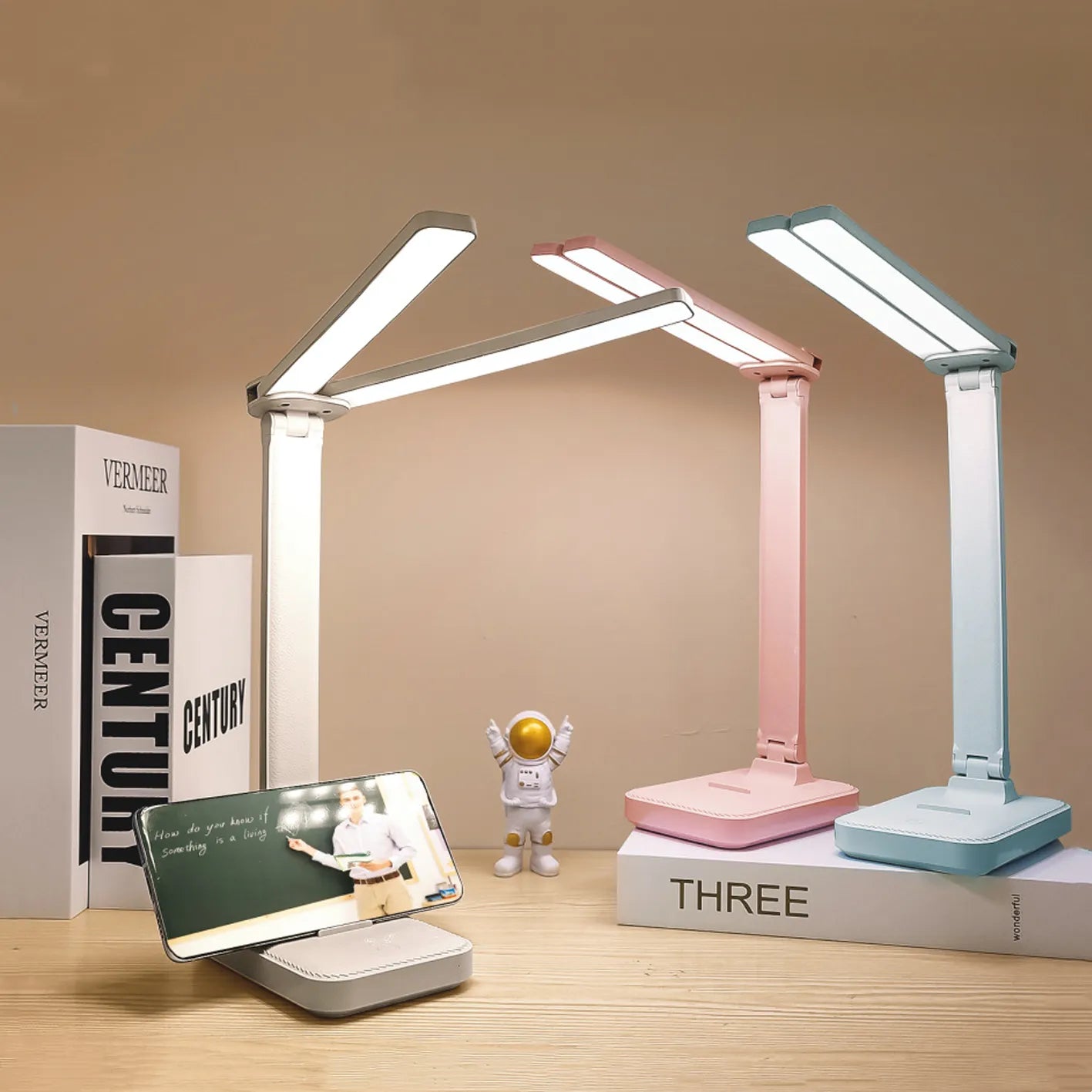 LED Desk Lamp 3 Levels Dimmable Touch Night Light USB Rechargeable Eye Protection Foldable Table Lamp for Bedroom Bedside Desk