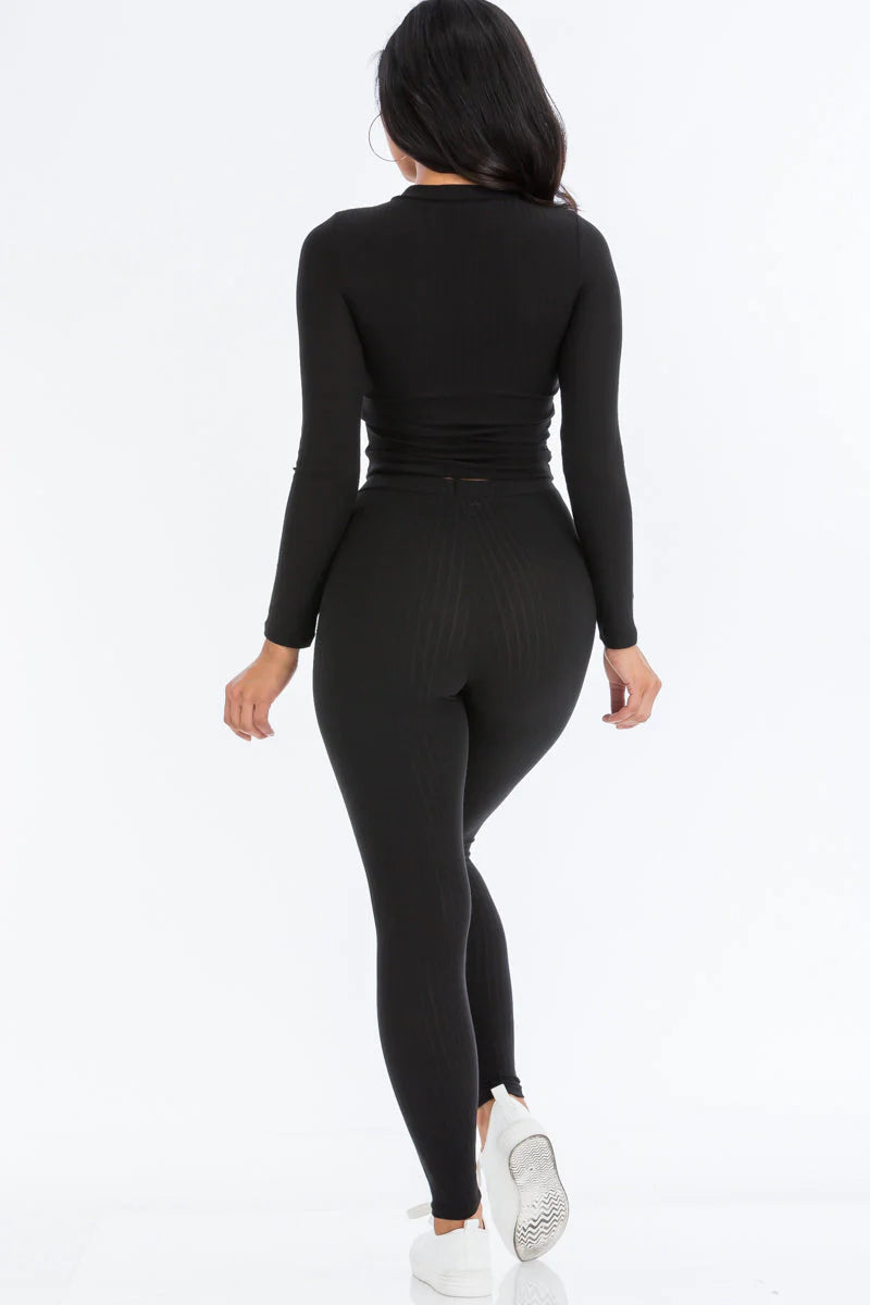 Ribbed Mock Neck Long Sleeve Top & Leggings Set (CAPELLA)