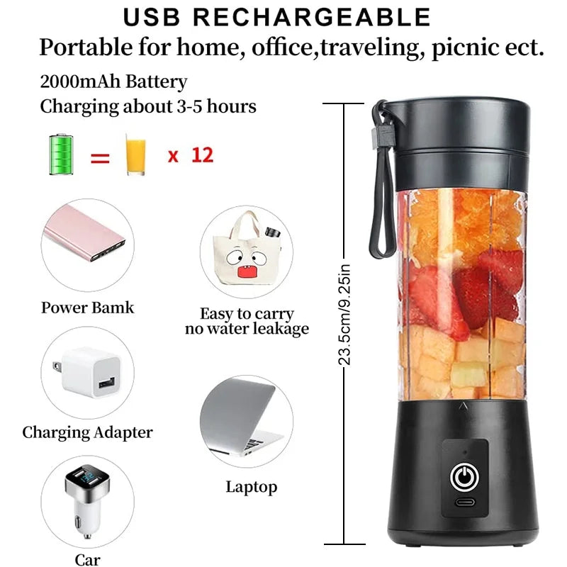 CQYJIN Portable Blender Cup,Electric USB Juicer Blender,Mini Blender Portable Blender for Shakes and Smoothies, Juice,380Ml, Six Blades Great for Mixing,