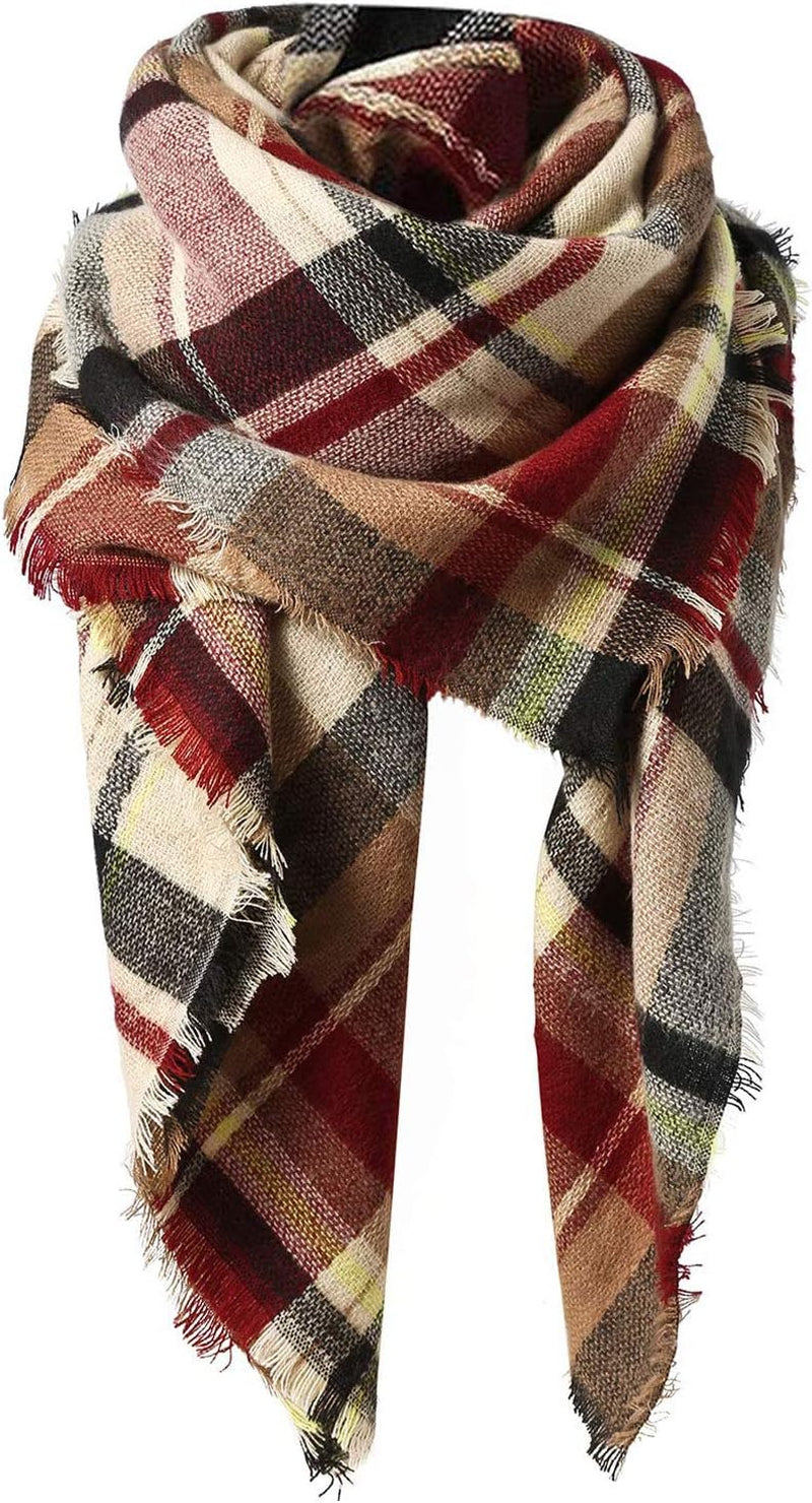 American Trends Women'S Cozy Warm Winter Fall Blanket Scarf Stylish Soft Chunky Checked Giant Scarves Shawls